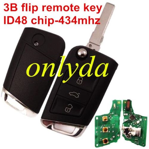 For  VW MQB platm 3B flip remote key  with ID48 chip-434mhz & HU66 blade