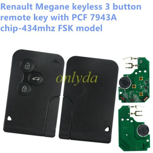 For Renault Megane  keyless 3 button remote key with PCF 7943A chip-434mhz   FSK model