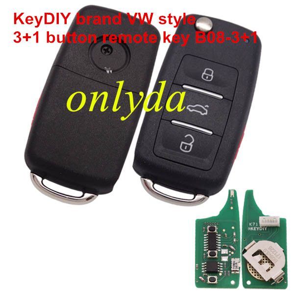 keyDIY brand for VW style 3+1 button remote key B08-3+1