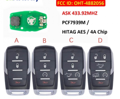 For  Dodge remote key with 433.92mhz with PCF7939M/HITAG AES/4A chip ,can choose the key shell