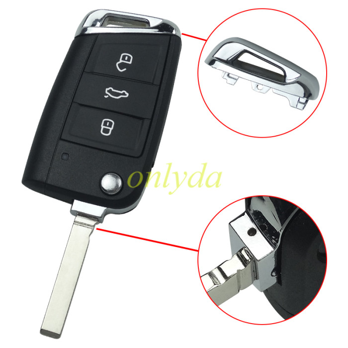 For VW 3 button flip remote key blank with HU162 blade， the pin hole is same as OEM shell