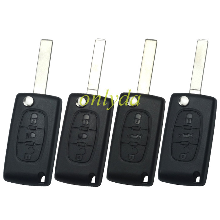 For  Peugeot 0536 3 Button Flip  Remote Key with 46 chip PCF7961chip FSK model  with VA2 and HU83 blade, please choose the key shell
