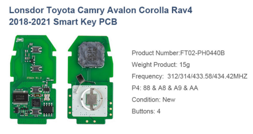 4 Button Keyless  Lonsdor Toyota Camry Avalon Corolla Rav4 2018-2021 Smart Key PCB  FT02-PH0440B