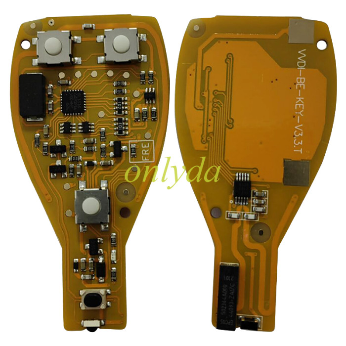 3/3+1 button for benz remote Key Yellow Color no token, 433.92 frequency，cannot change frequency（only PCB) support by xhorse tool or CGBI tool