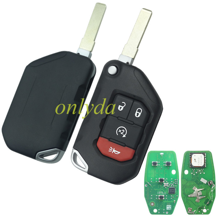 For JEEP Wrangler Gladiator 2018-2021 Keyless Flip Key 3+1 button 433.92MHz ASK PCF7939M / HITAG AES / 4A CHIP FCC ID: OHT1130261 IC: 5461A-1130261  P/N: 68416784AA