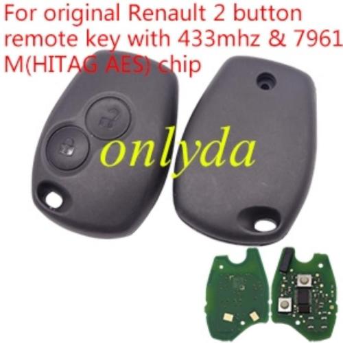 OEM For Renault 2 button remote key with 434mhz&7961M/7939 chip(HITAG AES) chip no blade