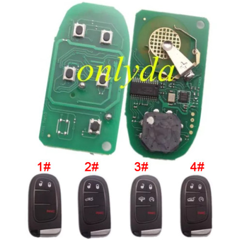 For Chrysler  keyless  remote key with 434mhz with PCF7945M (HITAG AES) chip   with 2+1/3+1/4+1 button key shell , please choose use for 2014-2018 JEEP Cherokee  434mhz ASK PCF7953M FCC ID: GQ4-54T                                                         OE:68141580AE/AC/AF/AG/AB                             with 2+1/3+1/4+1 button key shell , please choose