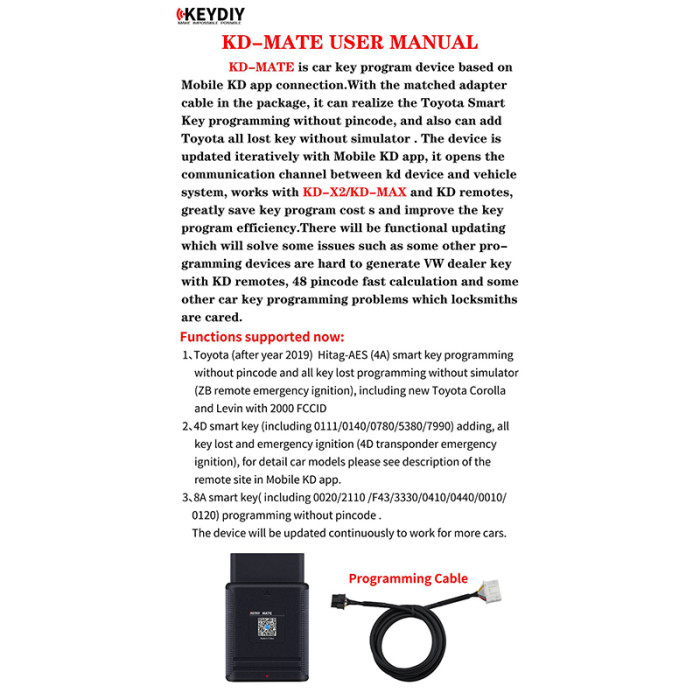KEYDIY KD KD-MATE Work with KDXI/KDMax KD Universal Car Key Remote For all car