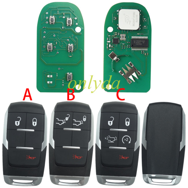 For Dodge remote 2019-2021 Ram Pickup HD 2500-5500 4+1 Button ASK 433.92 MHEz Smart Key  IC 1470A-76T    FCCID: GQ4-76T 1 CY24 P/N: 68375456AB PCF7953M/ HITAG AES/ 4A CHIP