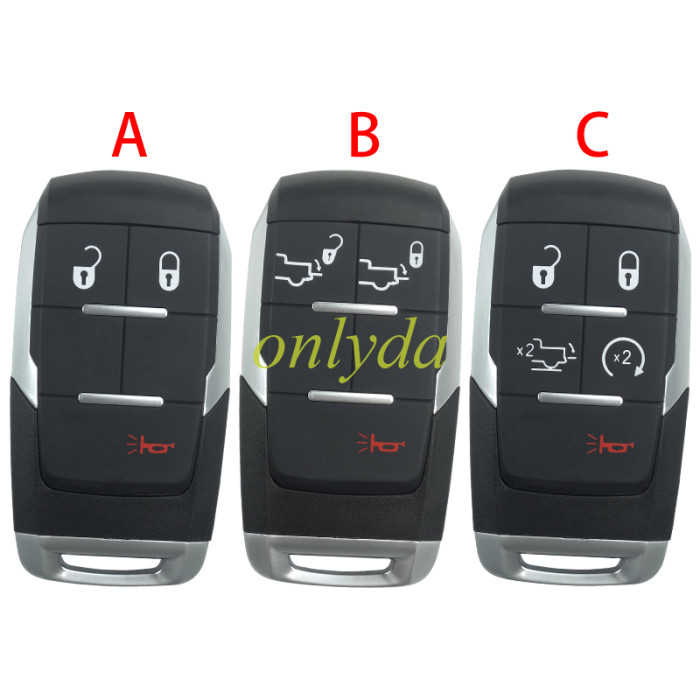 For Dodge remote 2019-2021 Ram Pickup HD 2500-5500 4+1 Button ASK 433.92 MHEz Smart Key  IC 1470A-76T    FCCID: GQ4-76T 1 CY24 P/N: 68375456AB PCF7953M/ HITAG AES/ 4A CHIP