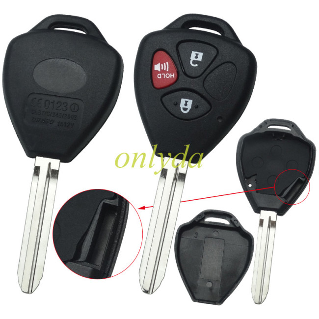 For Toyota upgrade 2+1 button remote key blank with TOY43 blade with badge