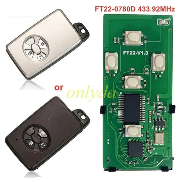 FT22-0780D 312-314mhz/315mhz/433-434MHz 5 Buttons Smart Remote Car Key For Toyota Alphard 2006-2016 3D Replacement PCB.