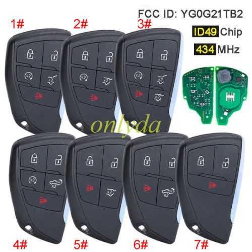 For Chevrolet ASK 434MHz ID49 Chip FCC ID: YG0G21TB2 Smart Remote Car Key Fob for Chevrolet Suburban Tahoe GMC Yukon 2021 2022 2023,pls choose button and PN number