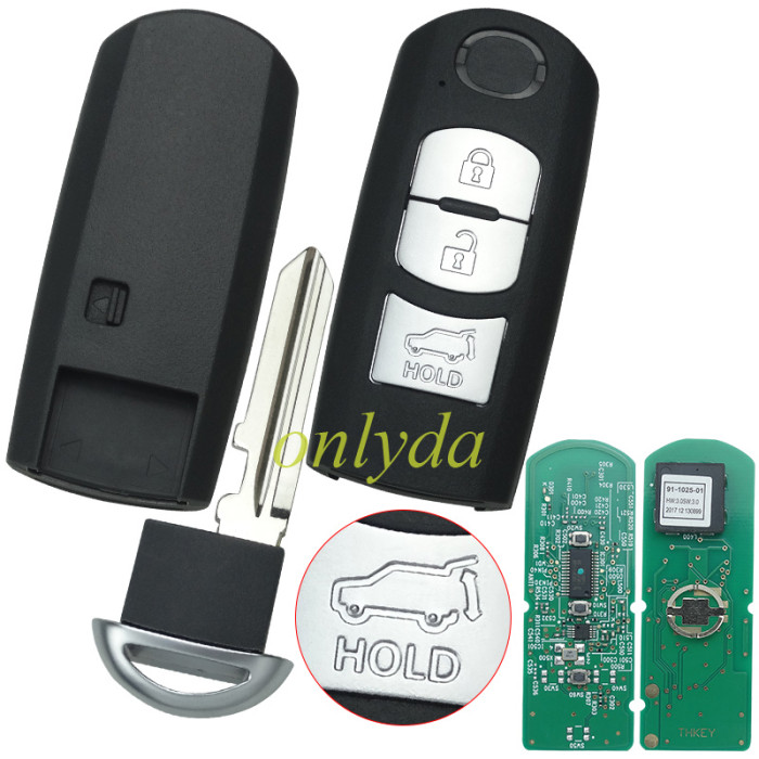 For Mazda 3 button remote key with 433.92mhz FSK  with PCF7953P/HITAG Pro /49 chip for mazda CX5  : SKE13E-02