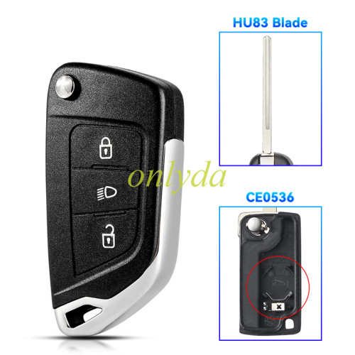 Modified for Peugeot key shell with 3 button with light button with  battery clamp/without battey clamp,please choose the blade