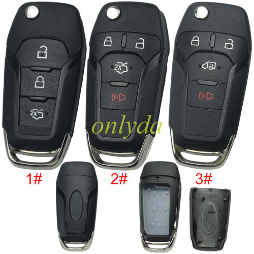 For Ford 3 /3+1 button flip remote key shell with Hu101 blade with badge