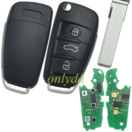 For OEM Audi A4 3 button remote key with 433mmhz 8EO837220L 8EO837220T 8EO837220F 8E0837220G 8EO837220H 8EO837220R 8EO837220EOEM PCB withaftermarket case