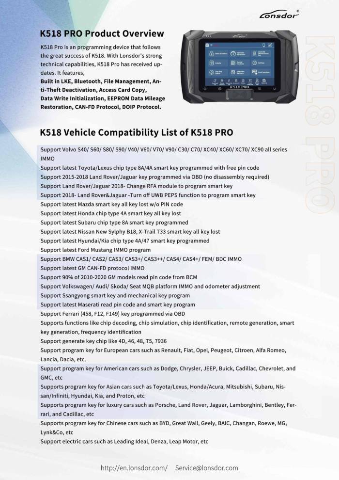 2024 Lonsdor K518 Pro Universal Key Programmer with 2 year free update
