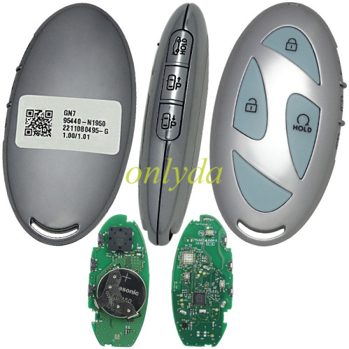 Genuine / OEM Hyundai Grandeur 2023 Genuine Smart Remote Key 3+3 Buttons 433MHz 95440-N1950 HITAG 128-bits AES ID4A NCF29A1MFCC ID TQ8-FOB-4F61U43 PART No : 95440N1910 / 81996KL010 2211080495-G