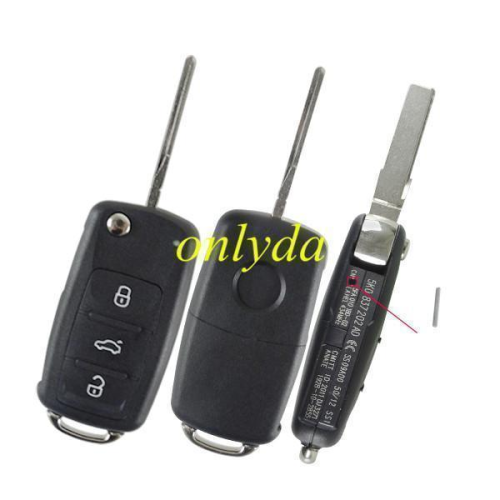 Flip Key for Volkswagen Touareg/ Phaeton 3 button remote with 315MHZ/434MHZ with 7947 chip7946A/7947A HITAG2 46 chip  Blade signature:HU66  Immobiliser System:KESSY Part No: 3D0959753AK/ 3D0959753AA/ 3D0959753AM