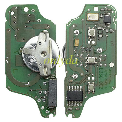OEM remote key CE0523 for Peugeot 3 Button Flip  Remote Key with 433mhz  (battery on PCB) with FSK model  with 46 chip