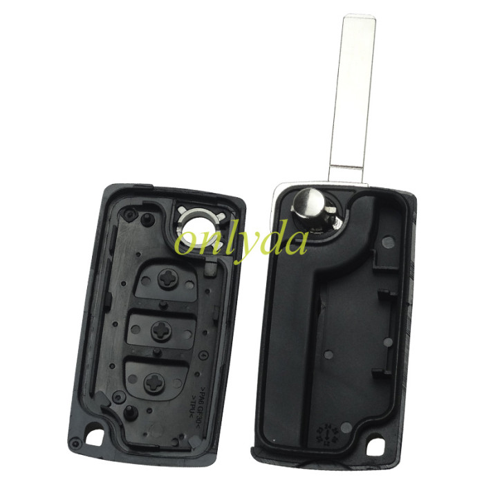 OEM CE0523 remote key for Peugeot 3 Button Flip  Remote Key with 46 chip PCF7941chip ASK model  with VA2 and HU83 blade, trunk and light button , please choose the key shell