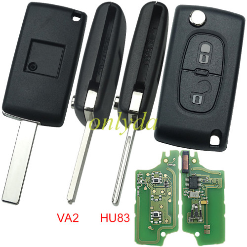 For Peugeot CE0536 2 Button Flip  Remote Key with 46 chip ASK model  with VA2 and HU83 blade , please choose the key shell PCF7961chip