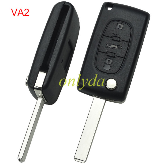 For Peugeot CE0536 3 Button Flip  Remote Key with 46 chip PCF7961chip FSK model  with VA2 and HU83 blade, trunk / light button