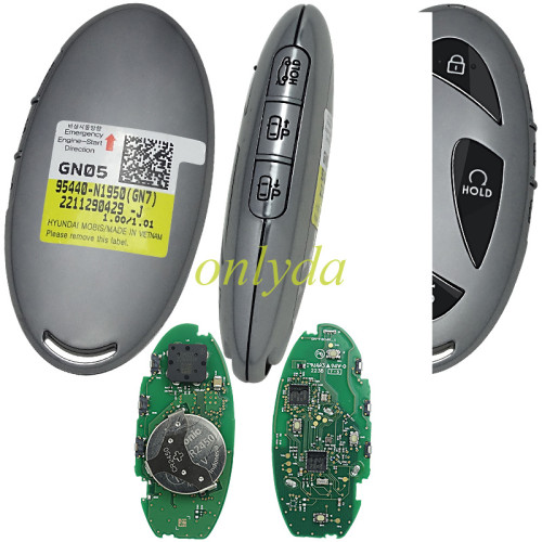 Genuine / OEM Hyundai Grandeur 2023 Genuine Smart Remote Key 4+3 Buttons 433MHz 95440-N1950 HITAG 128-bits AES ID4A NCF29A1MFCC ID TQ8-FOB-4F61U43  95440-N1950(GN7) 2211290429-J-