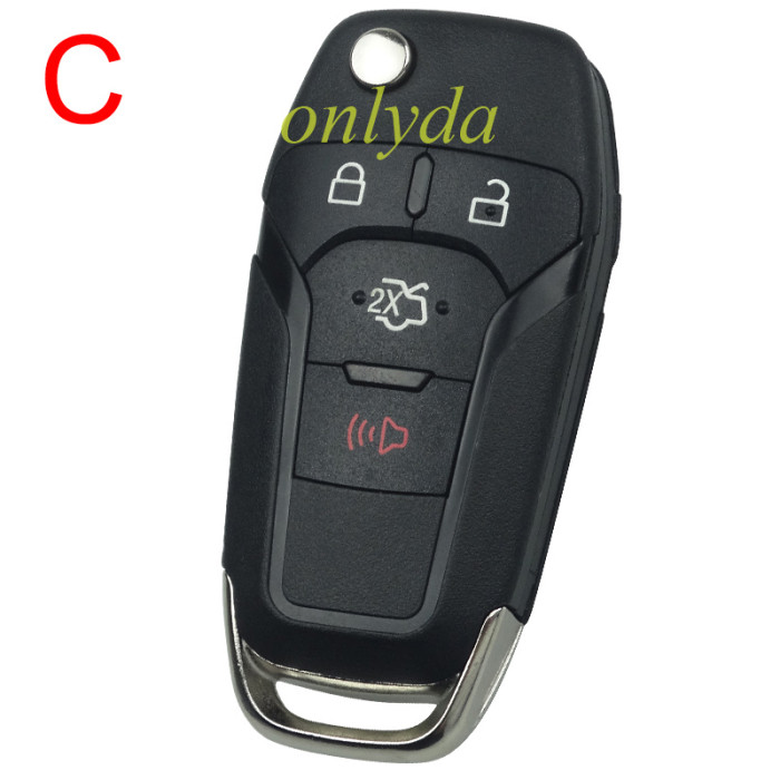 For Ford 3 button Flip remote key shell with Hu101 blade  with flat cover