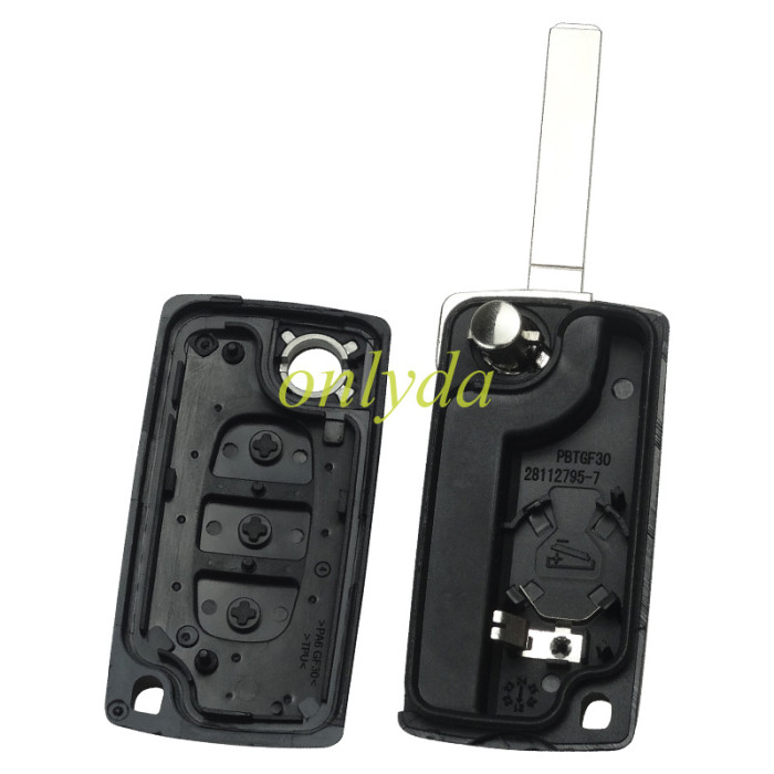 For Citroen 3B  flip key shell with 307 blade trunk button  VA2-SH3-Trunk- with battery place