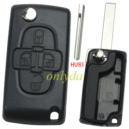 For  Peugeot 4 button remote key blank without battery  holder， HU83blade，pls choose if falt back cover/ with Lo slot