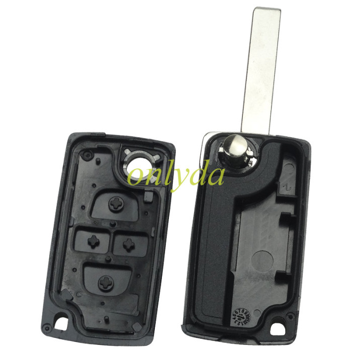 For  Peugeot 4 button remote key blank without battery  holder， HU83blade，pls choose if falt back cover/ with Lo slot