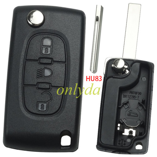 For  Peugeot 407 3- button  flip key shell with light button genuine factory high quality the blade is model - HU83-SH3-Light- with battery place