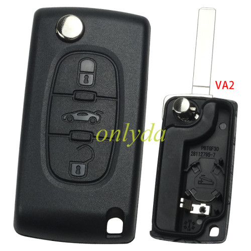 For Citroen 3B  flip key shell with 307 blade trunk button  VA2-SH3-Trunk- with battery place