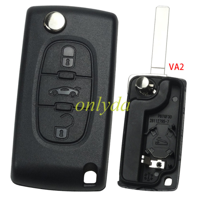 For   VA2-Trunk-with battery place 307 3-button  flip key shell with trunk button genuine factory high quality（ flat back cover or square logo place on the back ）