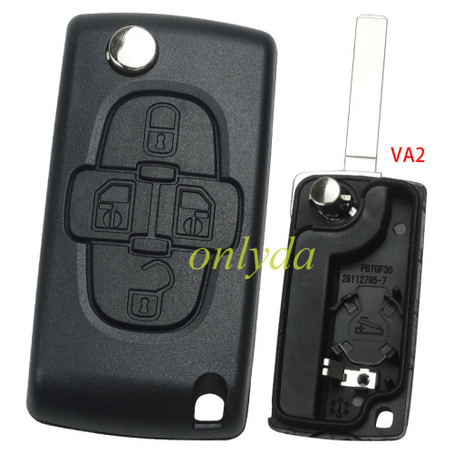 For  Peugeot 4 button remote key blank with battery  the model is VA2-SH4