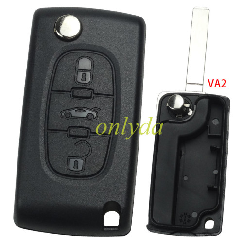 Peugeot 3-button  flip key shell with trunk button genuine factory high quality the blade is model - VA2-SH3-Trunk- no battery place