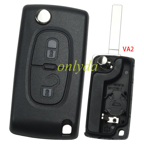 For Citroen 307 2 buttons  flip key shell  with battery clamp