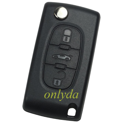 For  Peugeot 407 3-button  flip key shell with trunk button- HU83-SH3-Trunk-  no battery place（ flat back cover or square logo place on the back ）