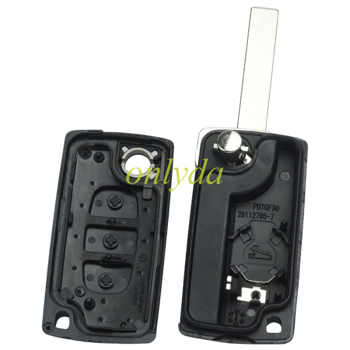 For Citroen 407 3-button  flip key shell with trunk button with battery clamp - HU83-SH3-Trunk- with battery place
