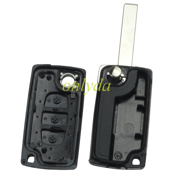 For Citroen 407 3-button  flip key shell with HU83 blade trunk button without battery clamp