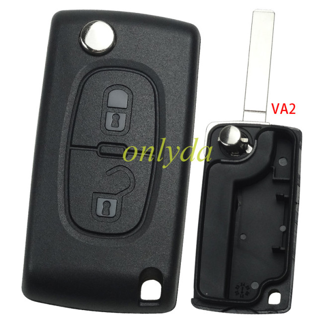 For  Peugeot 307/407 2 buttons  flip key shell  genuine factory high quality the blade is VA2 model - VA2-SH2-no battery place（ flat back cover or square logo place on the back ）