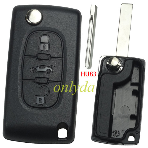 For Citroen 407 3-button  flip key shell with HU83 blade trunk button without battery clamp
