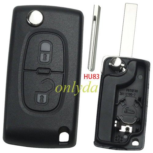 For  Peugeot 407 2 buttons  flip key shell with genuine factory high quality the blade is HU83 model - HU83-SH2- with battery place（ flat back cover or square logo place on the back ）