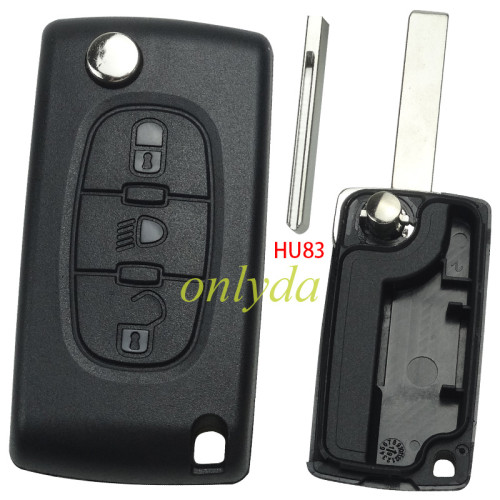 For  Peugeot 407 3- button  flip key shell with light button genuine factory high quality the blade is model - HU83-SH3-Light- no battery place