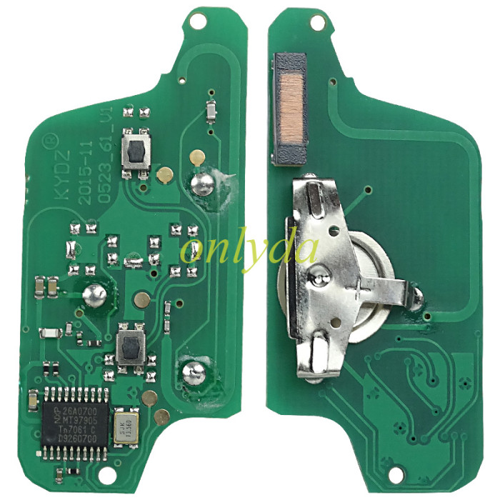 KYDZ Brand Peugeot CE0523 2 Button Flip  Remote Key with 434mhz  (battery on PCB) with ASK model  with VA2 and HU83 blade , please choose the key shell with 46 chip