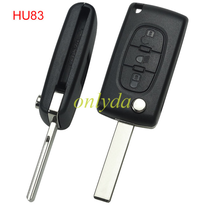 KYDZ Brand Peugeot CE0536 3 Button Flip  Remote Key  FSK model  with VA2 and HU83 blade, trunk and light button , please choose the key shell, with 46 chip