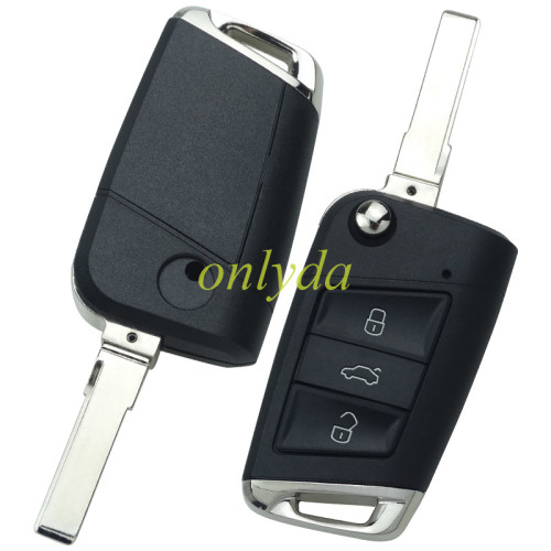 For VW 3 button flip remote key blank with HU66 blade