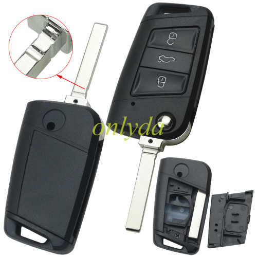 For VW 3 button flip remote key blank with HU162T blade